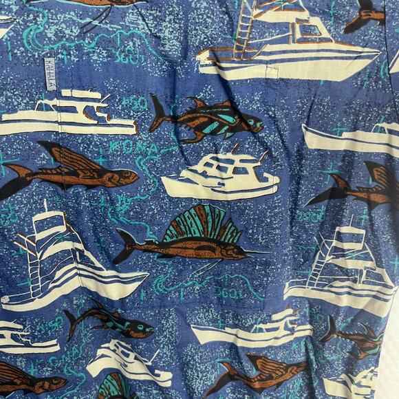 Kahala Hawaiian Islands‎ Shirt Men's XL Blue Boat Swordfish 100% Cotton (D472) - Picture 7 of 7